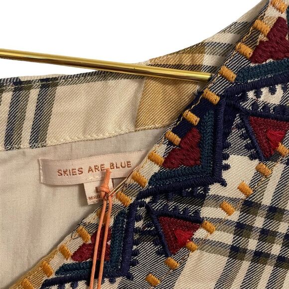 Skies are Blue Stitch Fix Embroidered Plaid Dress Size Large NWT - Picture 3 of 8